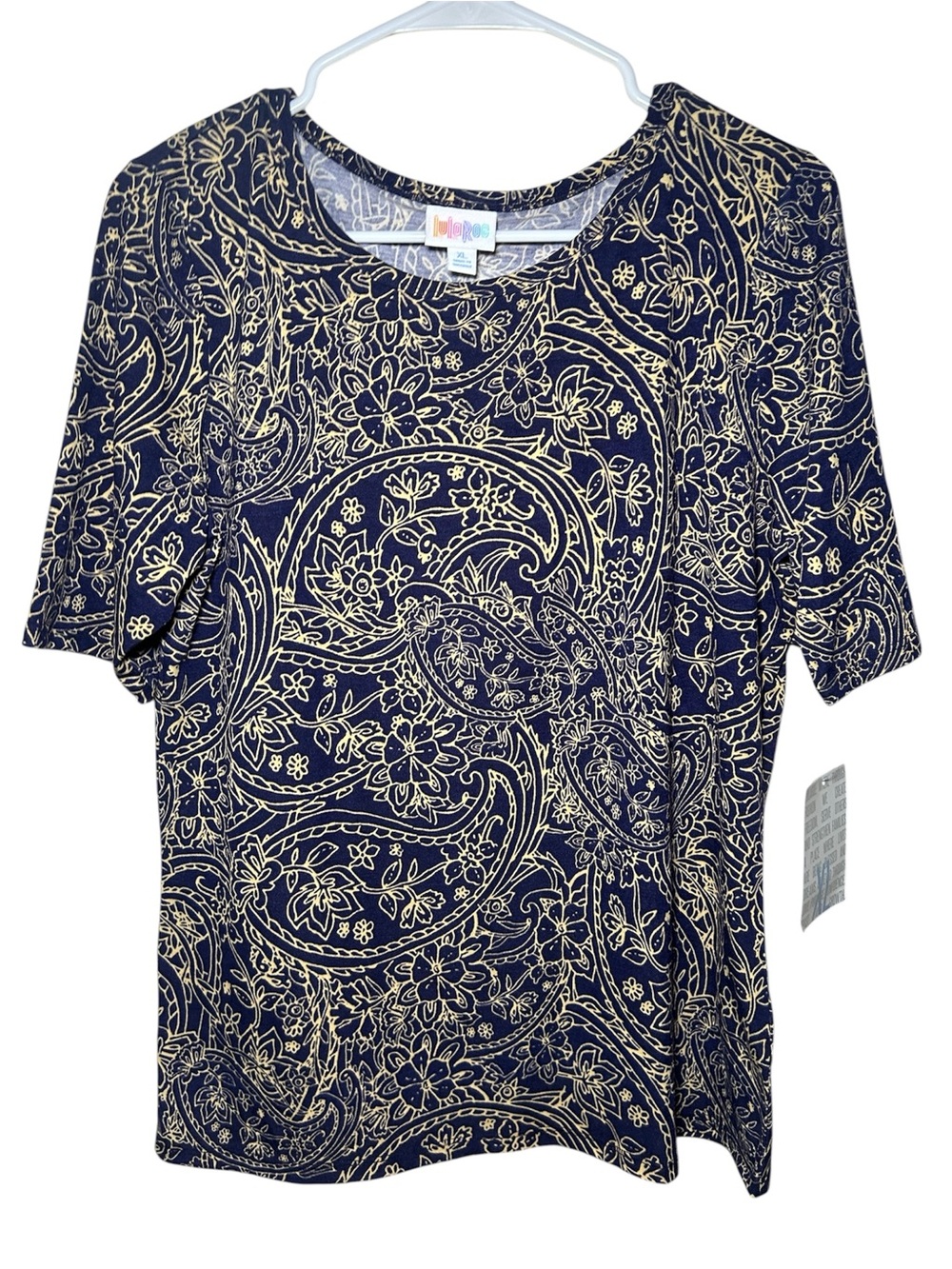 LuLaRoe Navy Paisley Short Sleeve Women's Top XL NWT Lightweight Breathable
